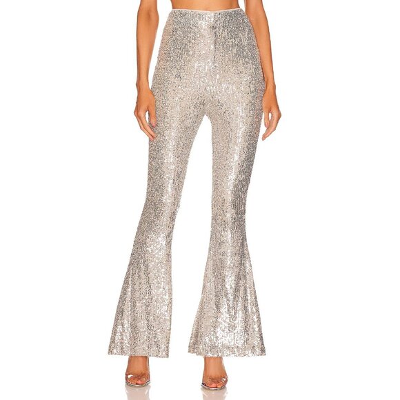 Show Me Your Mumu Mercury Bells in Platinum Sequins Medium Womens Pants Trousers - Picture 1 of 13